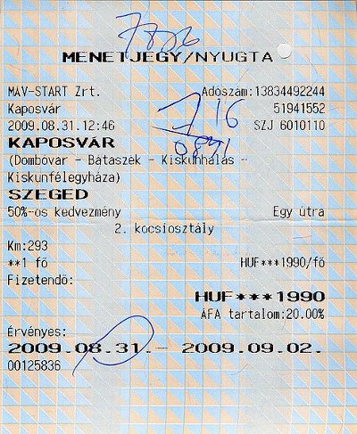 Vonatjegy jegy