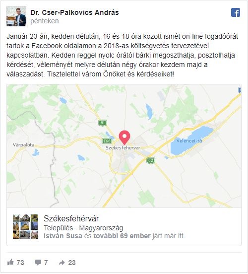 Cser-Palkovics Andr&aacute;s, Sz&eacute;kesfeh&eacute;rv&aacute;r polg&aacute;rmestere online fogad&oacute;&oacute;r&aacute;t tart - forr&aacute;s: szekesfehervar.hu